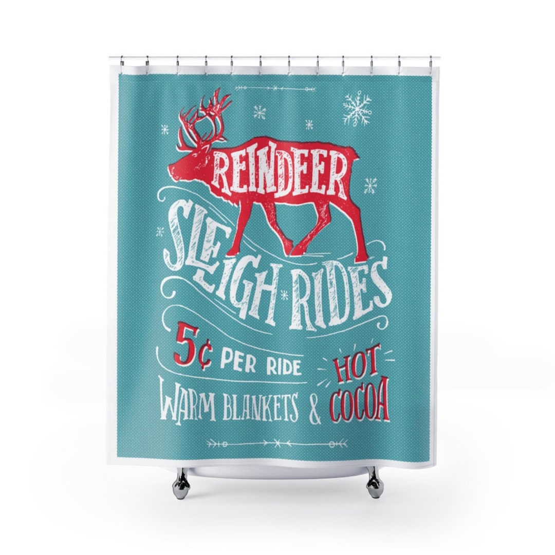 Reindeer Christmas Holiday Shower Curtain Bluefink