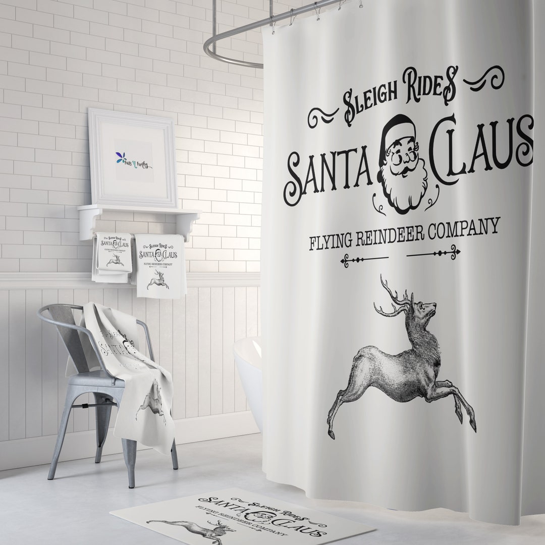 Reindeer Christmas Shower Curtain, Holiday Shower Curtain, Christmas Bathroom Decor