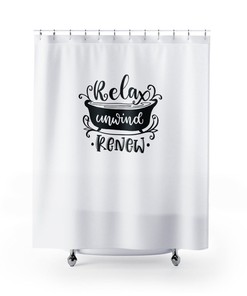 Relax Unwind Renew Shower Curtain, Farmhouse Decor, Boho Decor, New Home Gift