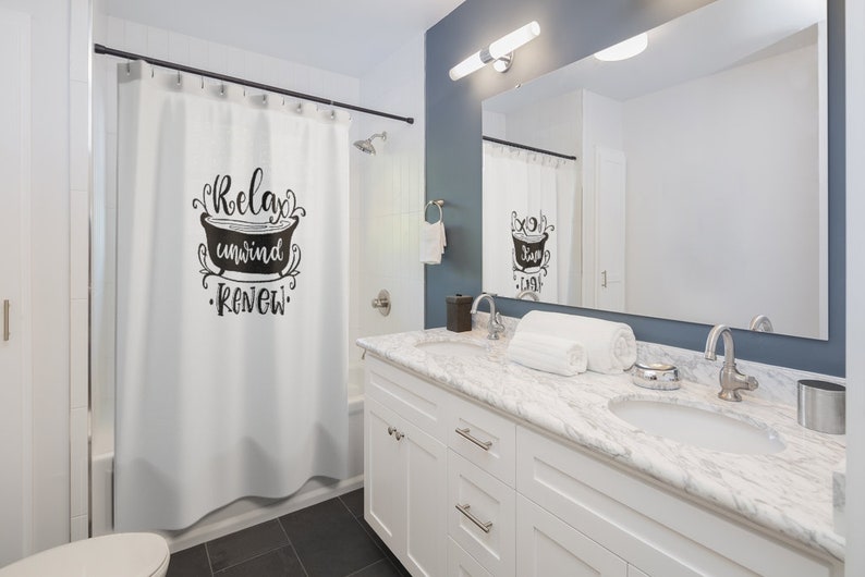 Relax Unwind Renew Shower Curtain, Farmhouse Decor, Boho Decor, New Home Gift - Image 2