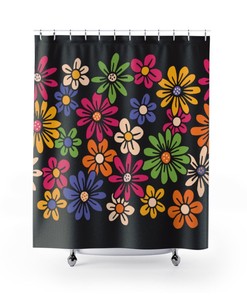 Retro 1970s Shower Curtain, Mid Century Modern Shower Curtain Bathroom Décor, Home Decor, Floral Shower Curtain