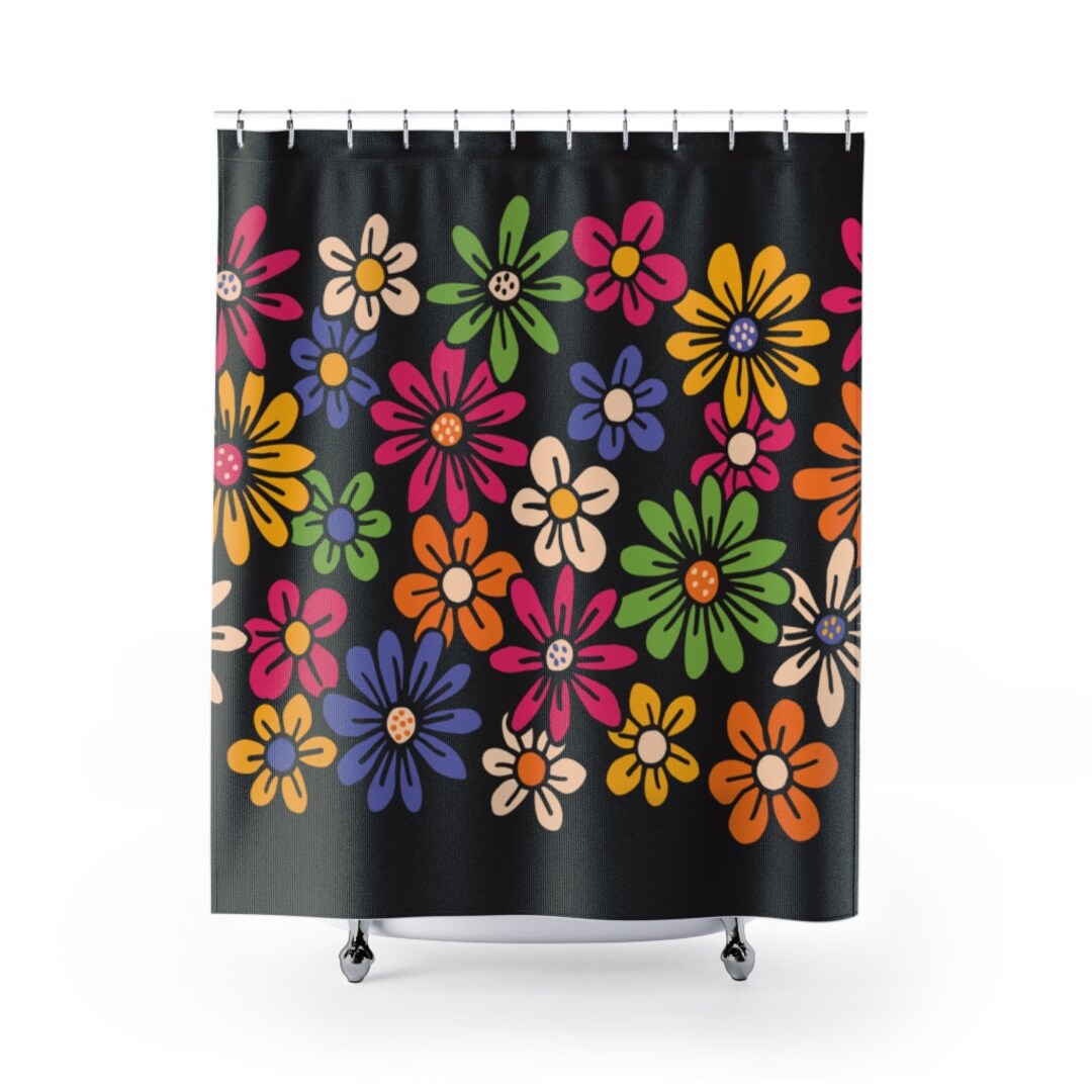 Retro 1970s Shower Curtain, Mid Century Modern Shower Curtain Bathroom Décor, Home Decor, Floral Shower Curtain