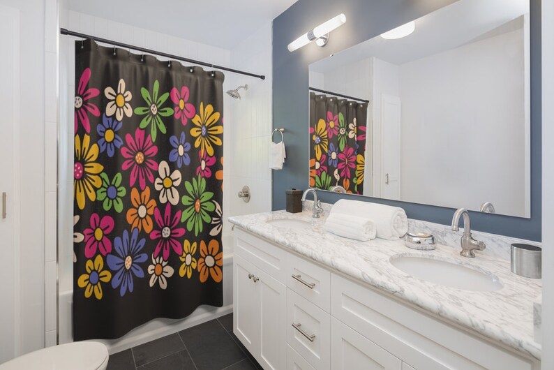 Retro 1970s Shower Curtain, Mid Century Modern Shower Curtain Bathroom Décor, Home Decor, Floral Shower Curtain - Image 2