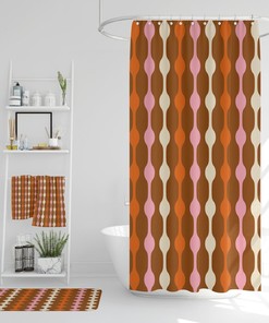 Retro 70's Bathroom Decor, Shower Curtain, Bath Mat, Spa Wrap, Waffle Weave Shower Curtain, Hand Towel, Bath Towel, Retro Bathroom