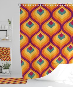 Retro 70's Bathroom Decor, Shower Curtain, Bath Mat, Spa Wrap, Waffle Weave Shower Curtain, Hand Towel, Bath Towel, Retro Bathroom