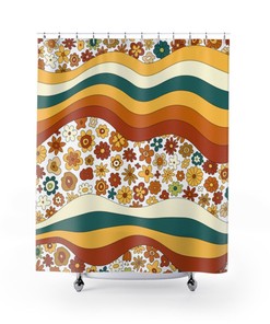 Retro 70's Flower Power Shower Curtain
