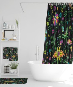 Retro 70's Flowers Bathroom Decor, Shower Curtain, Bath Mat, Spa Wrap, Waffle Weave Shower Curtain