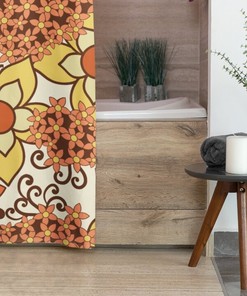 Retro 70's Flowers Inspired Shower Curtain, Bath Curtain