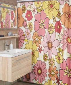 Retro 70's Flowers Inspired Shower Curtain Bath Decor
