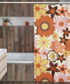 Retro 70's Flowers Inspired Shower Curtain Bathroom Decor