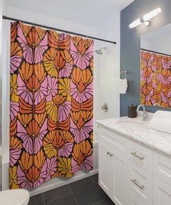 Retro 70s Orange and Pink Shower Curtain