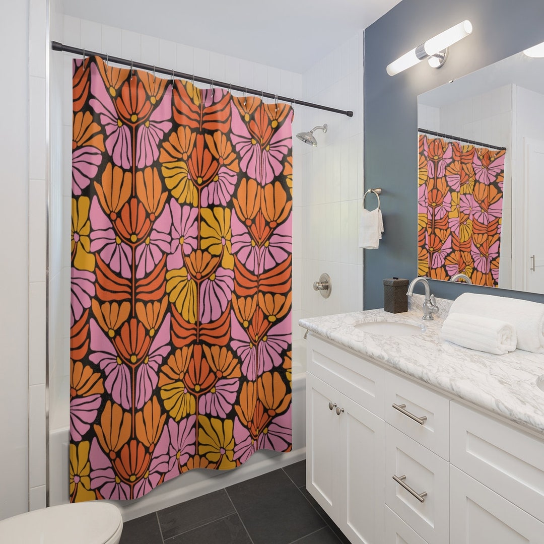 Retro 70s Orange and Pink Shower Curtain