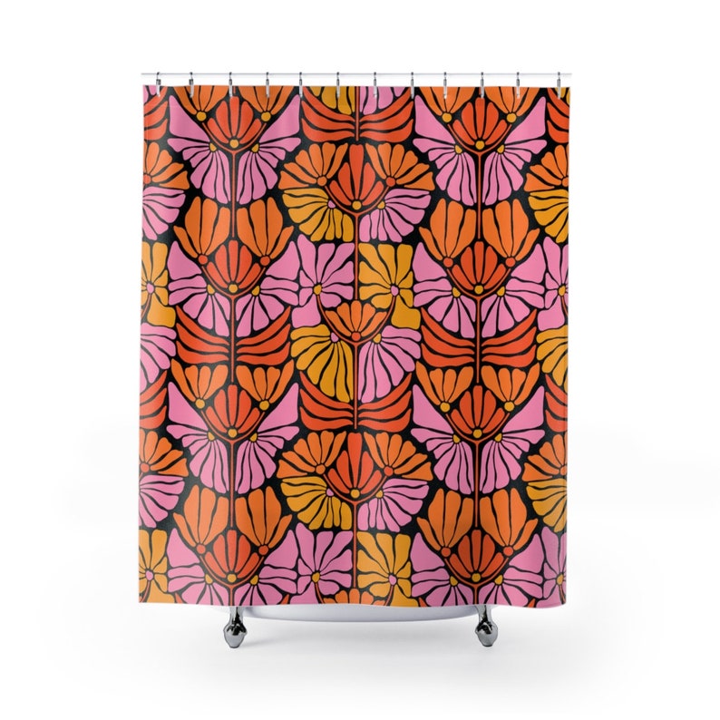Retro 70s Orange and Pink Shower Curtain - Image 2