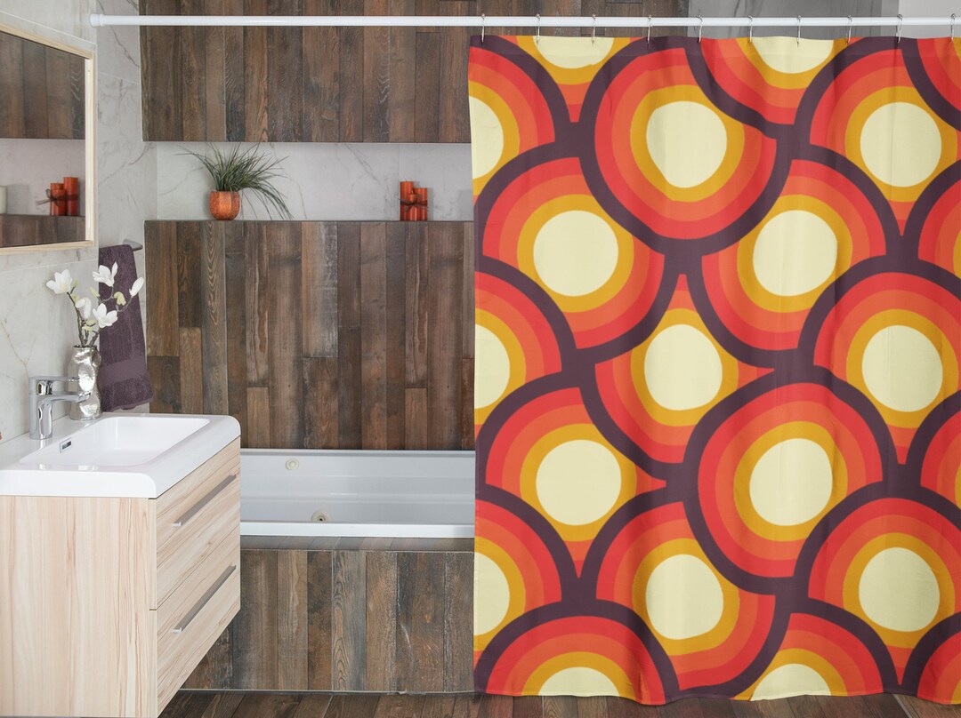Retro 70's Shower Curtain, Groovy 60's 70's Hippie Shower Accessory, Retro Bathroom Curtain, Tub Curtain, Bathroom Decor