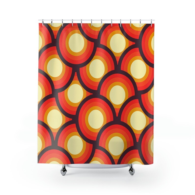 Retro 70's Shower Curtain, Groovy 60's 70's Hippie Shower Accessory, Retro Bathroom Curtain, Tub Curtain, Bathroom Decor - Image 2