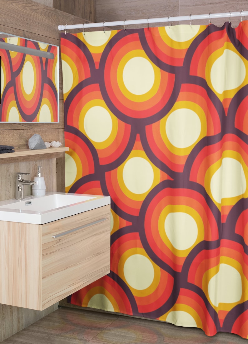Retro 70's Shower Curtain, Groovy 60's 70's Hippie Shower Accessory, Retro Bathroom Curtain, Tub Curtain, Bathroom Decor - Image 3