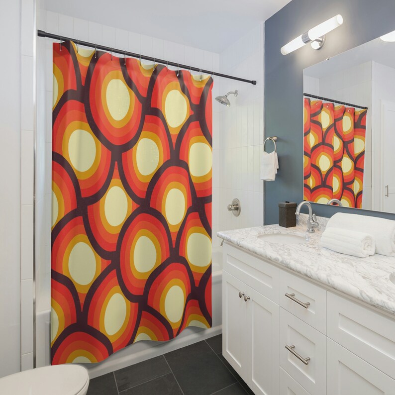 Retro 70's Shower Curtain, Groovy 60's 70's Hippie Shower Accessory, Retro Bathroom Curtain, Tub Curtain, Bathroom Decor - Image 4