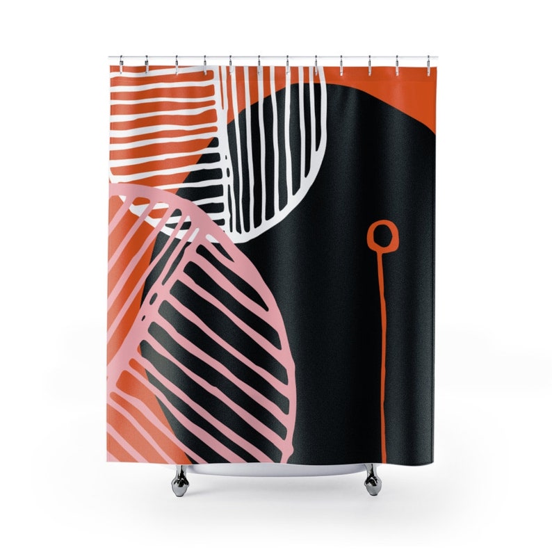 Retro 70's Shower Curtain, Mid Century Modern Shower Curtain, 70's Bathroom, Bathroom Accessories New Apartment Decor - Image 2