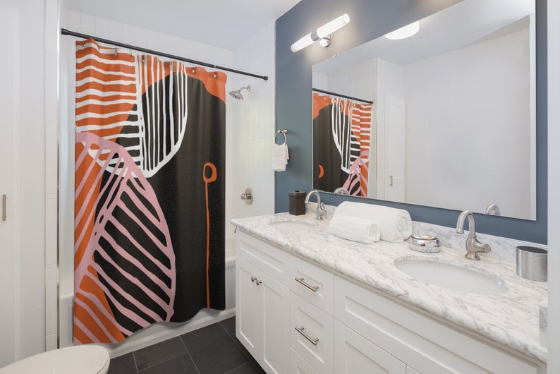 Retro 70's Shower Curtain, Mid Century Modern Shower Curtain, 70's Bathroom, Bathroom Accessories New Apartment Decor - Image 3