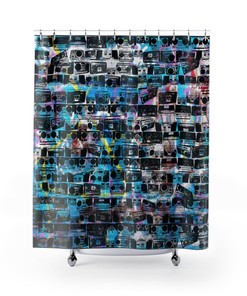 Retro 80's Boombox Collage Graffiti Shower Curtain HipHop Boombox Remix