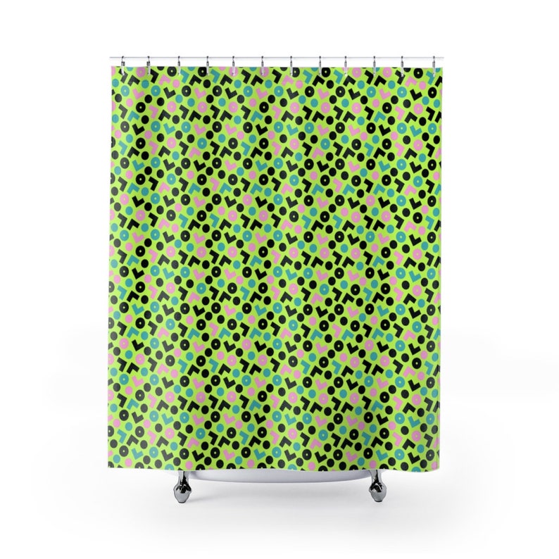 Retro 90's Shower Curtain, 90's Nostalgia Bathroom Accessories, Geometric Bathroom Decor, Bathroom Gift - Image 2