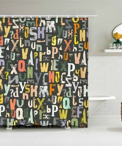 Retro Alphabet Shower Curtain, Colorful Character Fun Alphabets, Kids Children Bathroom Decor, Home Bath Accessories