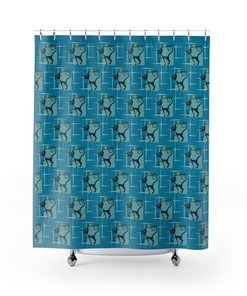 Retro Atomic Kitty Mid Century Modern Shower Curtains, MCM Shower Accessory, Retro Bathroom Curtain