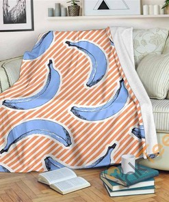 Retro Blue Banana Pattern Sherpa Fleece Blanket Gifts for Family, for Couple