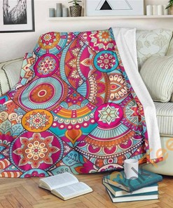 Retro Bohemian Mandala Pattern Sherpa Fleece Blanket Gifts for Family, for Couple