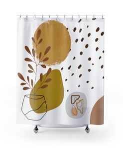 Retro Boho, Abstract, Geometric, Mid Mod Chic Designs, Mcm Gold, Brown, Green Gray, Bohemian Home Decor Shower Curtains