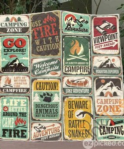 Retro Camping Signs Quilt Blanket Bedding Set