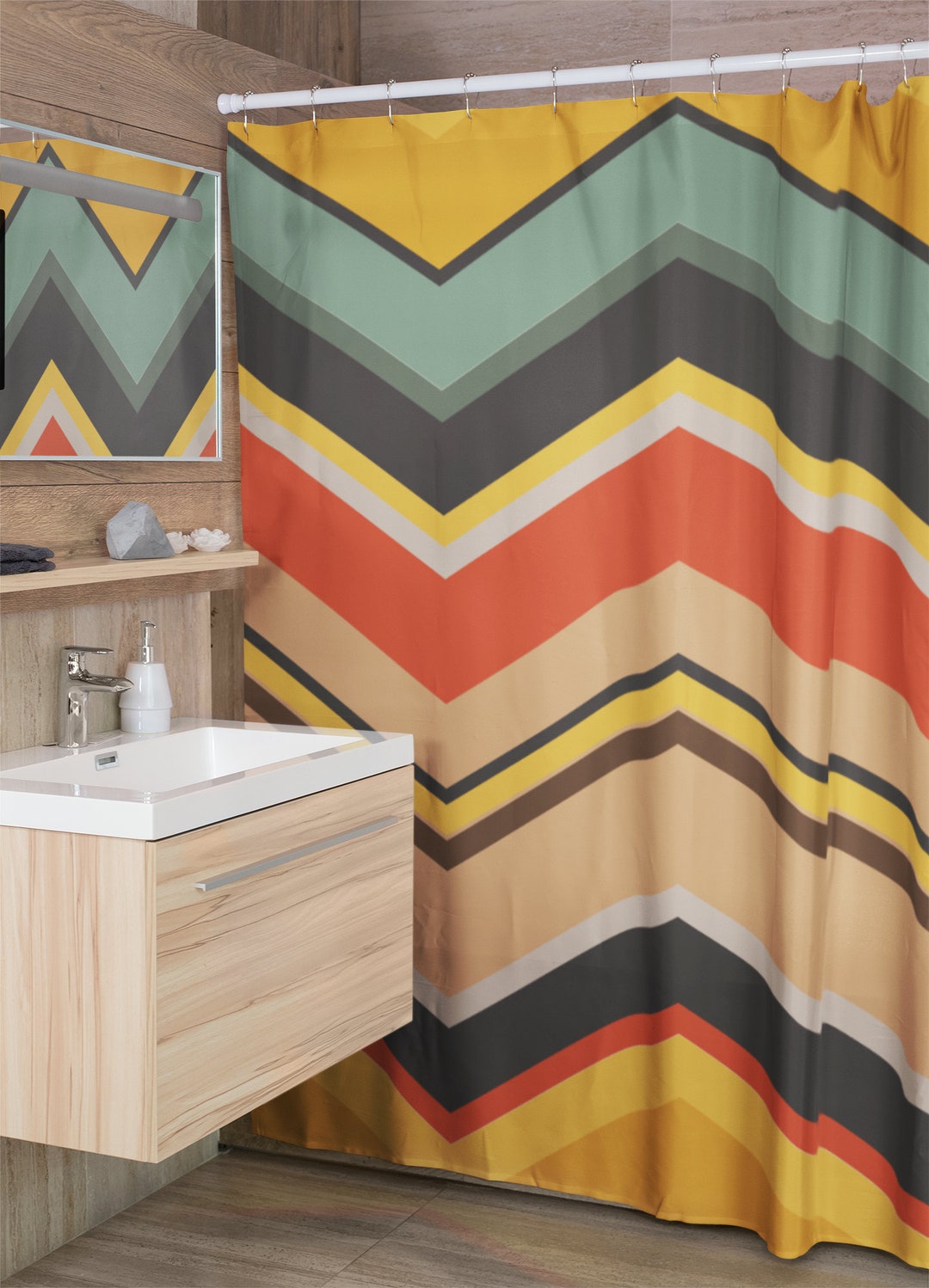 Retro Chevron 70's 80's Nostalgic Personalized Shower Curtain For Vintage Bathroom Decor