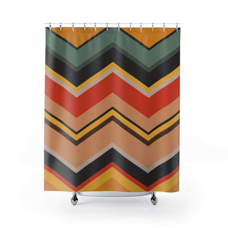 Retro Chevron 70's 80's Nostalgic Personalized Shower Curtain For Vintage Bathroom Decor - Image 2
