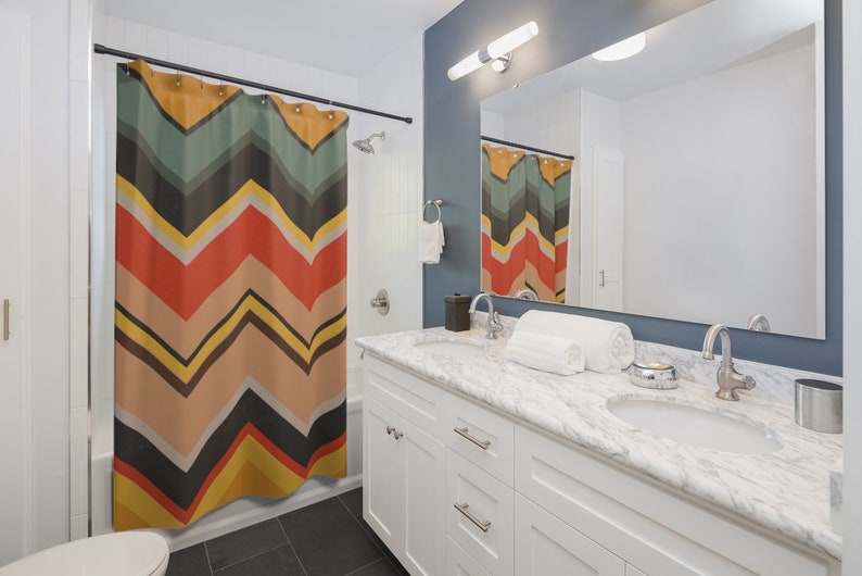 Retro Chevron 70's 80's Nostalgic Personalized Shower Curtain For Vintage Bathroom Decor - Image 3