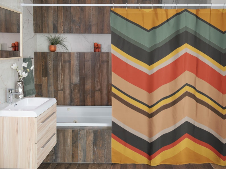 Retro Chevron 70's 80's Nostalgic Personalized Shower Curtain For Vintage Bathroom Decor - Image 4