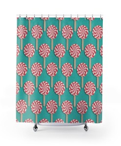 Retro Christmas Candy Cane Shower Curtain, Tub Curtain, Christmas Bathroom Decor