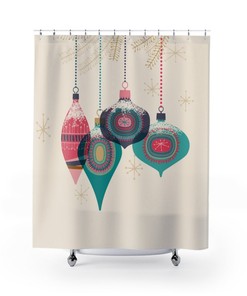Retro Christmas Shower Curtain, Cute Christmas Decor Indoor, Mid Century Modern Christmas Decor, 1960s Bathroom Decor, Bathroom Accessories