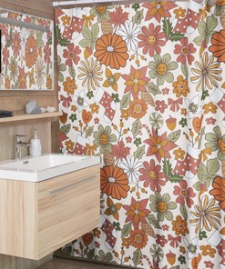 Retro Christmas Shower Curtain, Floral Groovy 60's 70's Hippie Shower Accessory, Retro Bathroom Curtain