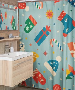 Retro Christmas Shower Curtain, Holiday Shower Curtain, Christmas Decorations For Bathroom