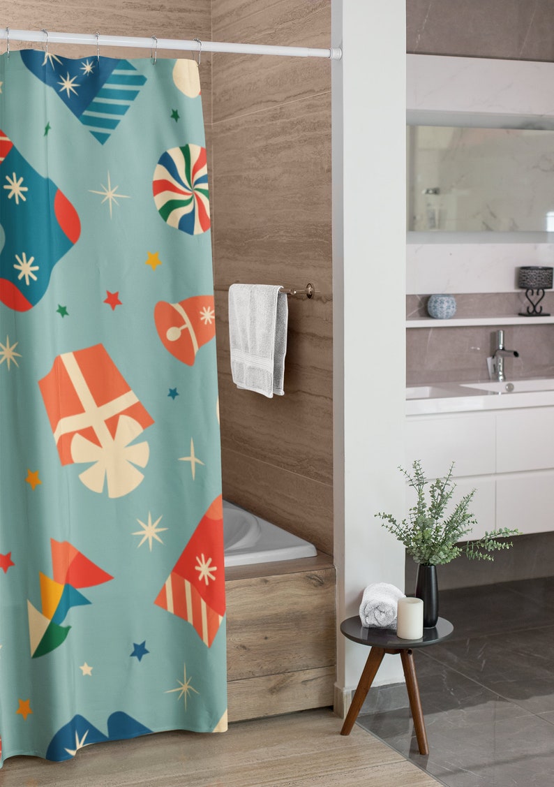 Retro Christmas Shower Curtain, Holiday Shower Curtain, Christmas Decorations For Bathroom - Image 2