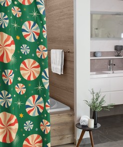 Retro Christmas Shower Curtain, Tub Curtain, Christmas Bathroom Decor, Holiday Shower Curtain
