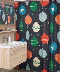 Retro Christmas Shower Curtain, Tub Curtain, Holiday Shower Curtain, Christmas Decorations For Bathroom