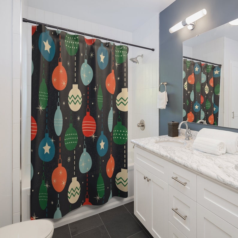 Retro Christmas Shower Curtain, Tub Curtain, Holiday Shower Curtain, Christmas Decorations For Bathroom - Image 2