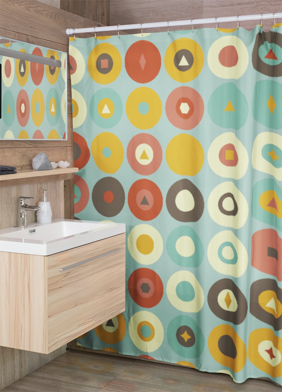 Retro Circle Shower Curtain, Mod 1970's Shower Curtain, Hippie Groovy Shower Curtain, New Home Housewarming Gift, 70's Decor, College Dorm