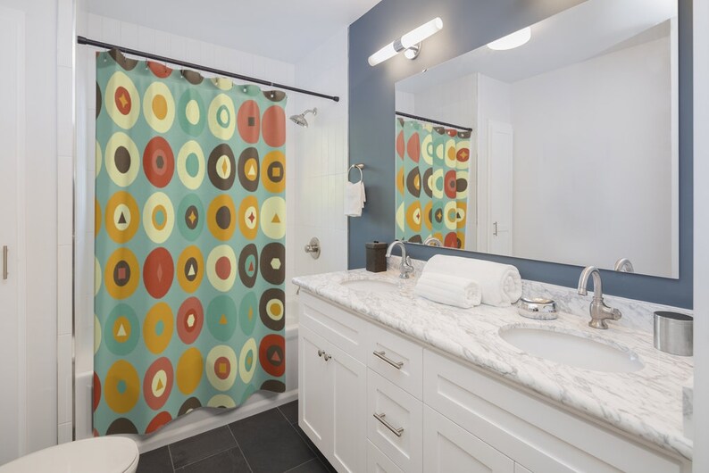 Retro Circle Shower Curtain, Mod 1970's Shower Curtain, Hippie Groovy Shower Curtain, New Home Housewarming Gift, 70's Decor, College Dorm - Image 3