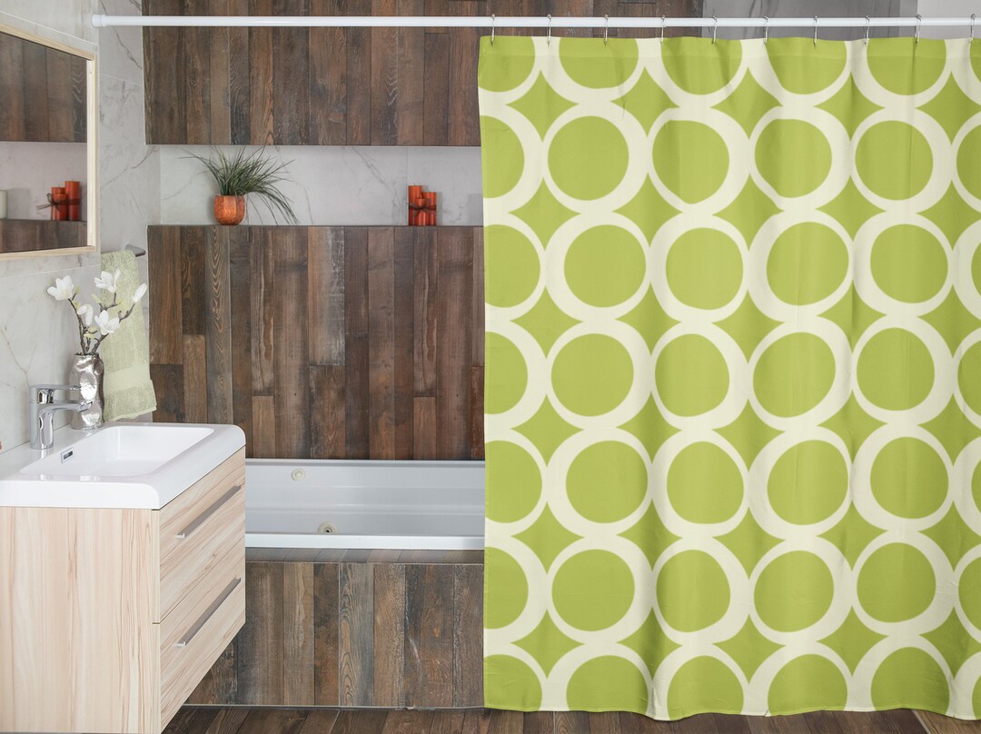 Retro Circles Shower Curtain, Groovy 60's 70's Hippie Shower Accessory, Retro Bathroom Curtain, Green Shower Curtain