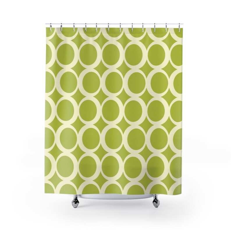 Retro Circles Shower Curtain, Groovy 60's 70's Hippie Shower Accessory, Retro Bathroom Curtain, Green Shower Curtain - Image 2