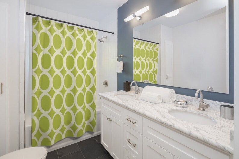 Retro Circles Shower Curtain, Groovy 60's 70's Hippie Shower Accessory, Retro Bathroom Curtain, Green Shower Curtain - Image 3