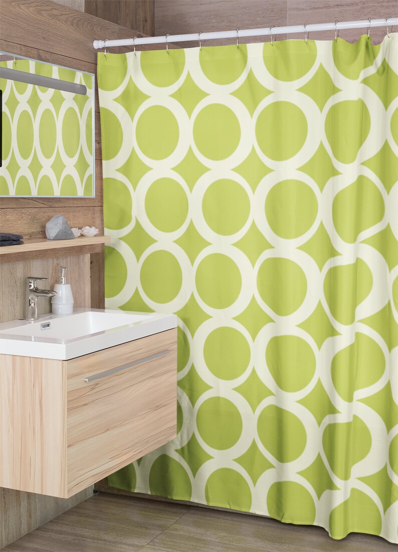 Retro Circles Shower Curtain, Groovy 60's 70's Hippie Shower Accessory, Retro Bathroom Curtain, Green Shower Curtain - Image 4