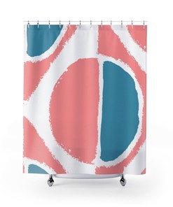 Retro Curtain Pink, Teal Blue, Mid Century Modern Colorful Abstract Geometric Shower Curtain